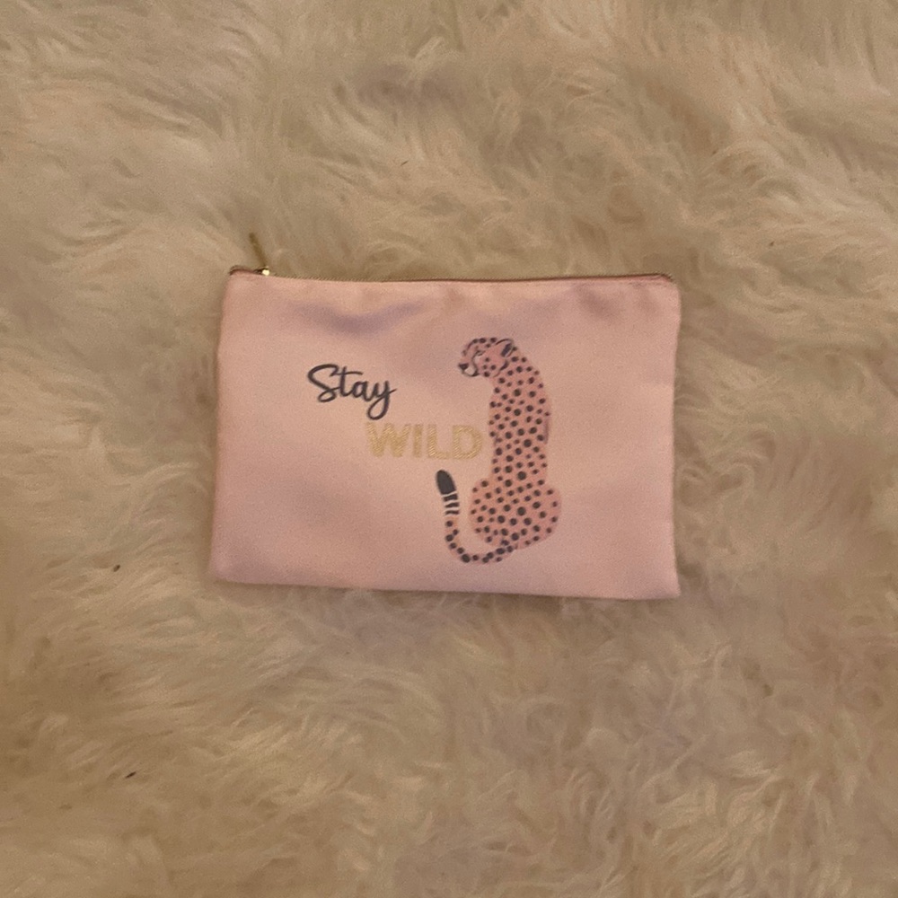 Light Pink stay wild cheetah cosmetic bag!